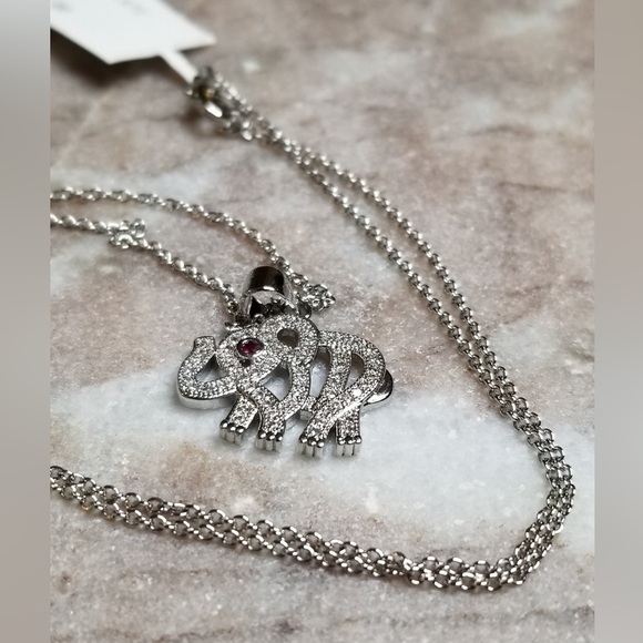 Elephant Zirconia Ruby Fine Silver Necklace - Picture 9 of 9